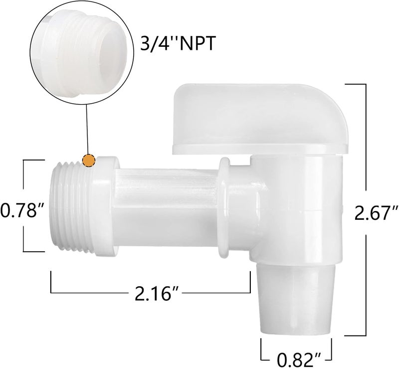 MUGLIO 8Pcs 3/4” Male Barrel Faucet for 5 Gallon Water Jugs Plastic Drum Faucet Spigot Replacement Water Spigot by (White) - Image 3